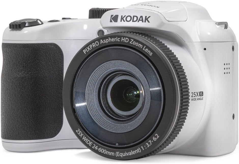 Kodak PIXPRO AZ255-WH Cámara Digital de 16 MP, Zoom óptico de 25 x 24 mm, Lente Gran Angular, estabilización óptica de Imagen, 1080P, Full HD, Video, cámara de vlogging LCD de 3 Pulgadas (Blanco)