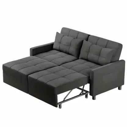 Sofá cama extraíble de 2 plazas, sofá cama convertible, sofá de 2 plazas de 58" con otomana independiente y respaldo ajustable, sofá cama 3 en 1, para sala de estar, apartamento pequeño, gris oscuro