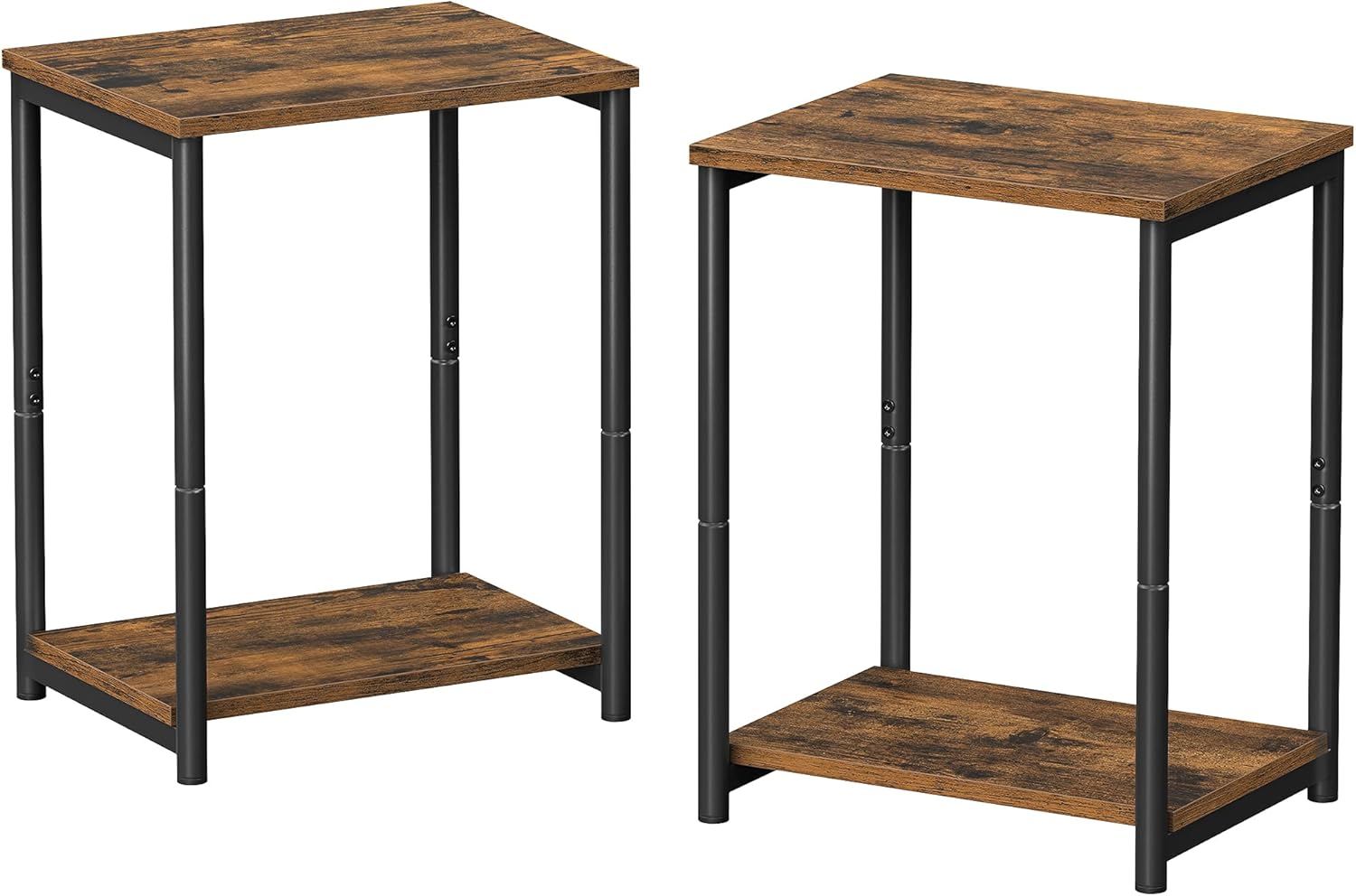 VASAGLE Mesas auxiliares, Juego de 2, Mesitas de Noche, con Estante de Almacenamiento, Marco de Acero, para Sala de Estar, Dormitorio, Estilo Industrial, Marrón Rústico y Negro MLET272B01