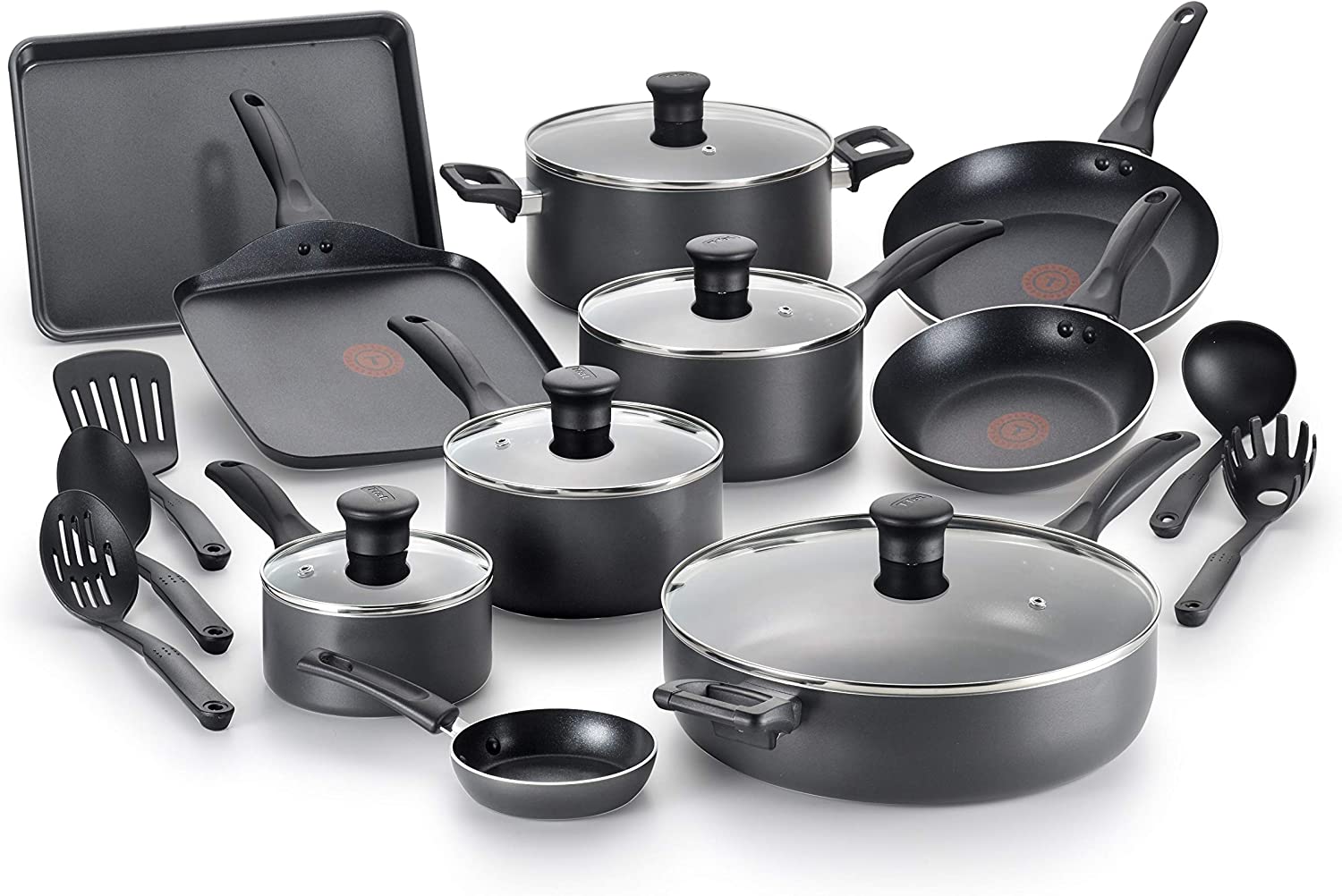 T-fal Everything in Kitchen - Juego de utensilios de cocina aptos para lavaplatos, 20 piezas, color negro