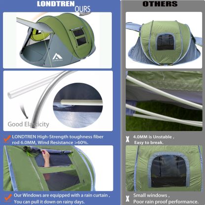 Tienda de campaña para 4 personas, fácil de desplegar e impermeable, configuración automática, 2 puertas, tiendas de campaña familiares instantáneas para camping, senderismo y viajes