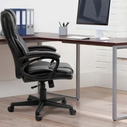 1 ud Silla Ejecutiva Ergo - Lujoso Cuero Sintético, Reposabrazos Ajustables, Soporte Lumbar, Giro de 360°, Función de Inclinación 90°-120°, Altura Ajustable 17.2"-21.2", Respaldo de 24.8", Acabado Negro Elegante