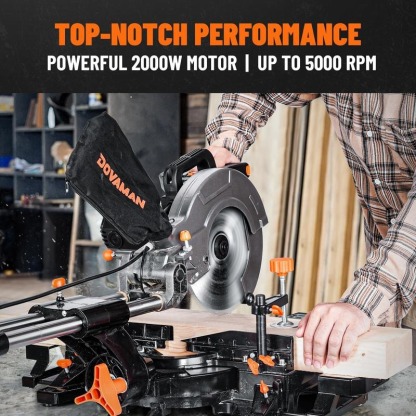 Sierra ingletadora deslizante de bisel simple DOVAMAN de 10 pulgadas y 15 A, con 3 hojas, 4500/3200 RPM, capacidad de corte máxima de 3,5 x 13,4 pulgadas, 9 topes de posición fija para madera, PVC o metales blandos.