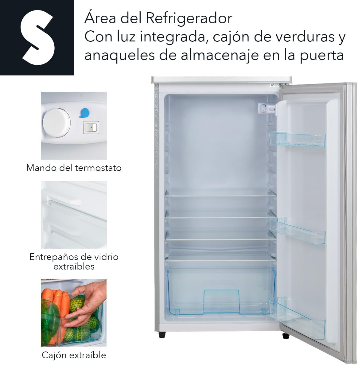 SIGNA Refrigerador 210L (7.4 pies cubicos) Frigobar Compacto Silver Refrigerador Con congelador de Acero Inoxidable Ideal Para Espacios Pequeños Frigobar Multifuncional (Plateado)