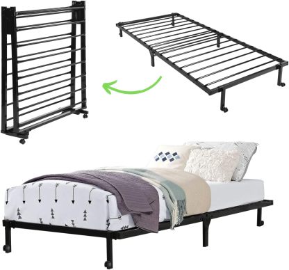 HOMEMAKE FURNITURE Marco de Cama de Metal, Cama Individual Plegable, Somier Individual Base de Cama, No Necesita Somier, Ahorra Espacio Almacenamiento, Negro