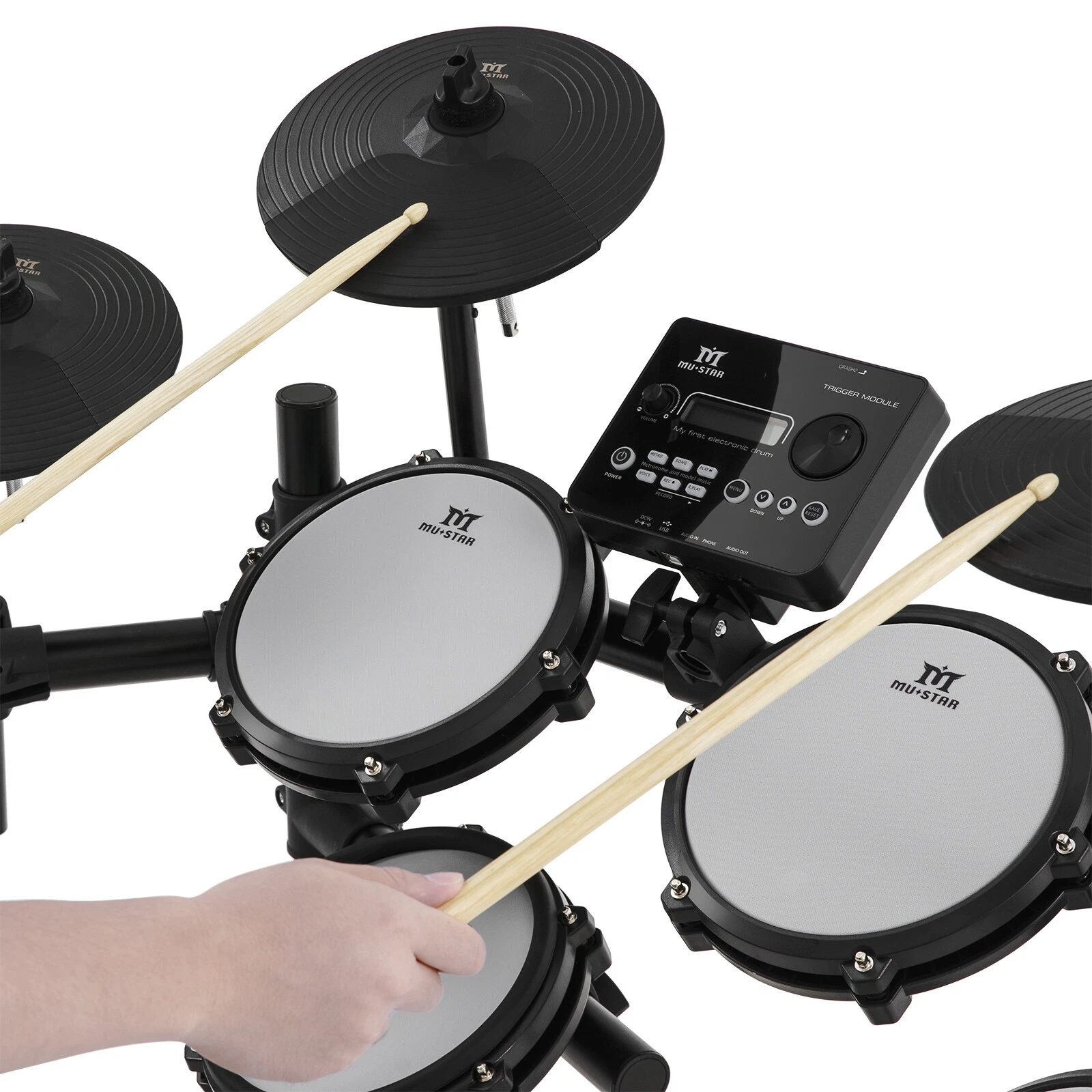 Juego de batería eléctrica almohadillas de malla caja de doble zona con USB MIDI, 2 pedales, auriculares