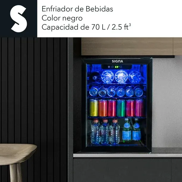 Frigobar Refrigerador Enfriador Bebidas Acero Inox 70l 2.5ft