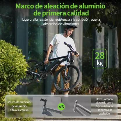 Bicicleta Eléctrica Para Adultos Motor De 1000 W De Potencia Máxima, Autonomía De 80 Km, Neumáticos De 26 Bicicleta De Montaña Eléctrica Para Desplazamientos Diarios Con Batería Extraíble De 10.4ah