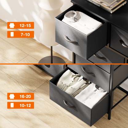 Yanming Cómoda de Tela con 9 cajones, Estructura de Acero y Tapa de Madera para Dormitorio, Armario, Entrada