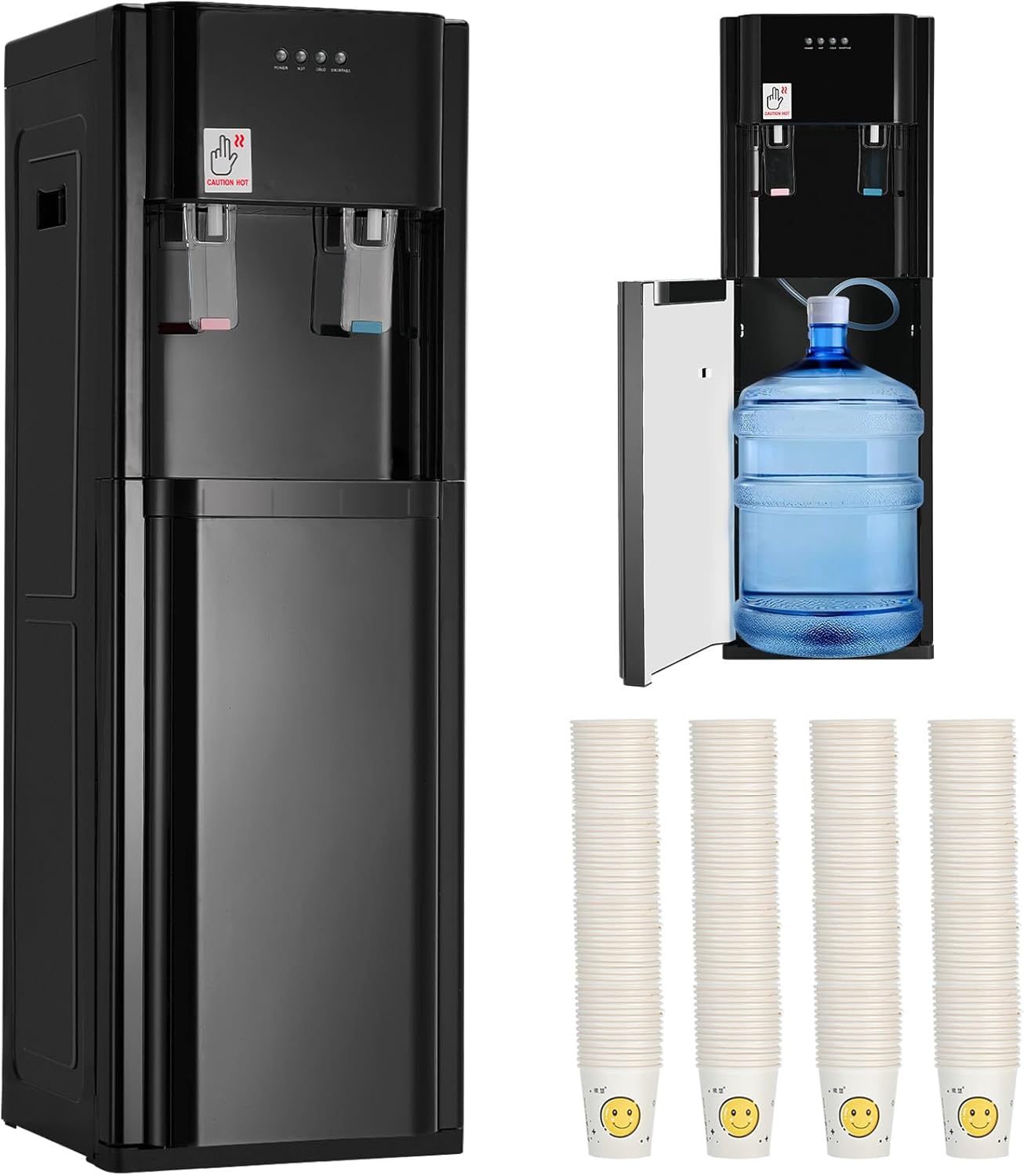 Ykioea Dispensador de Agua con Garrafón Oculto, Dispensador de Agua Fria y Caliente, Enfriador de Agua, Bloqueo de Seguridad, para Hogar Oficina, Dormitorios