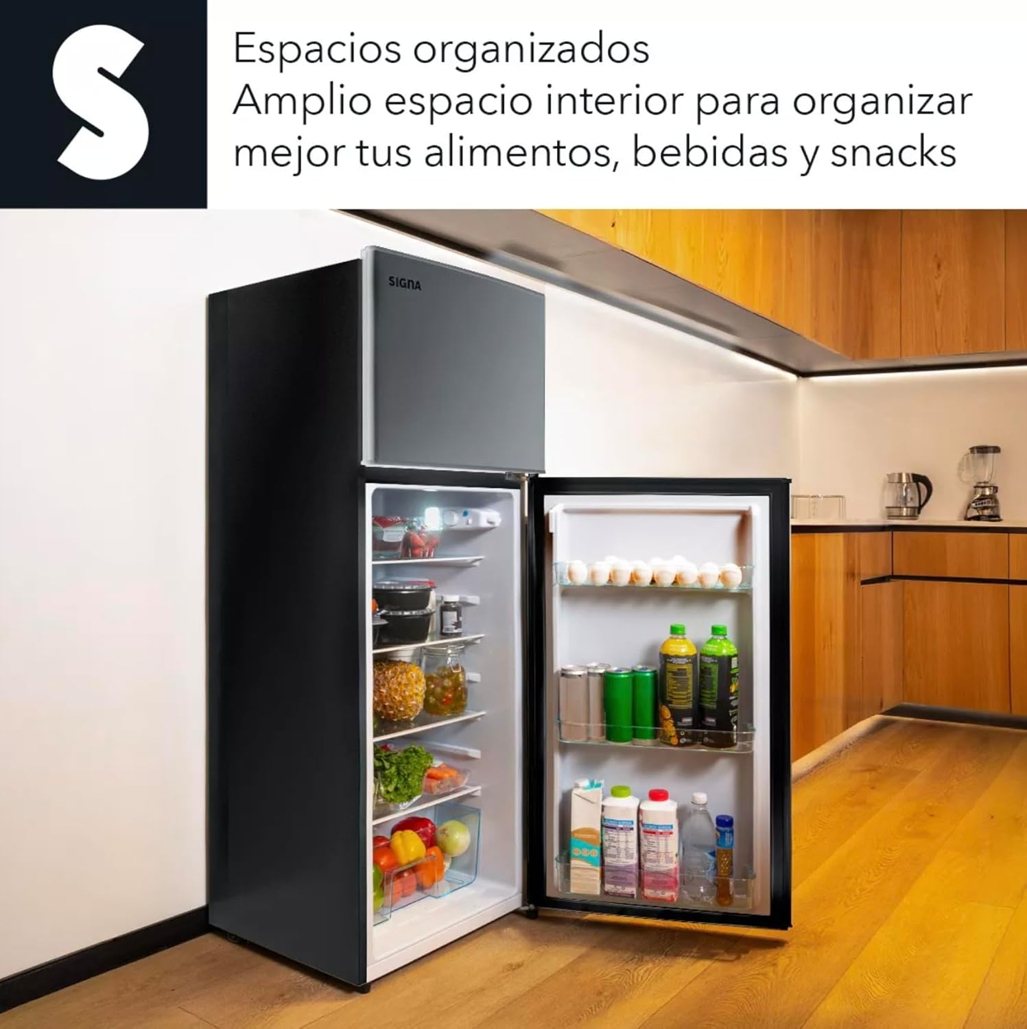 SIGNA Refrigerador 210L (7.4 pies cubicos) Frigobar Compacto Silver Refrigerador Con congelador de Acero Inoxidable Ideal Para Espacios Pequeños Frigobar Multifuncional (Plateado)