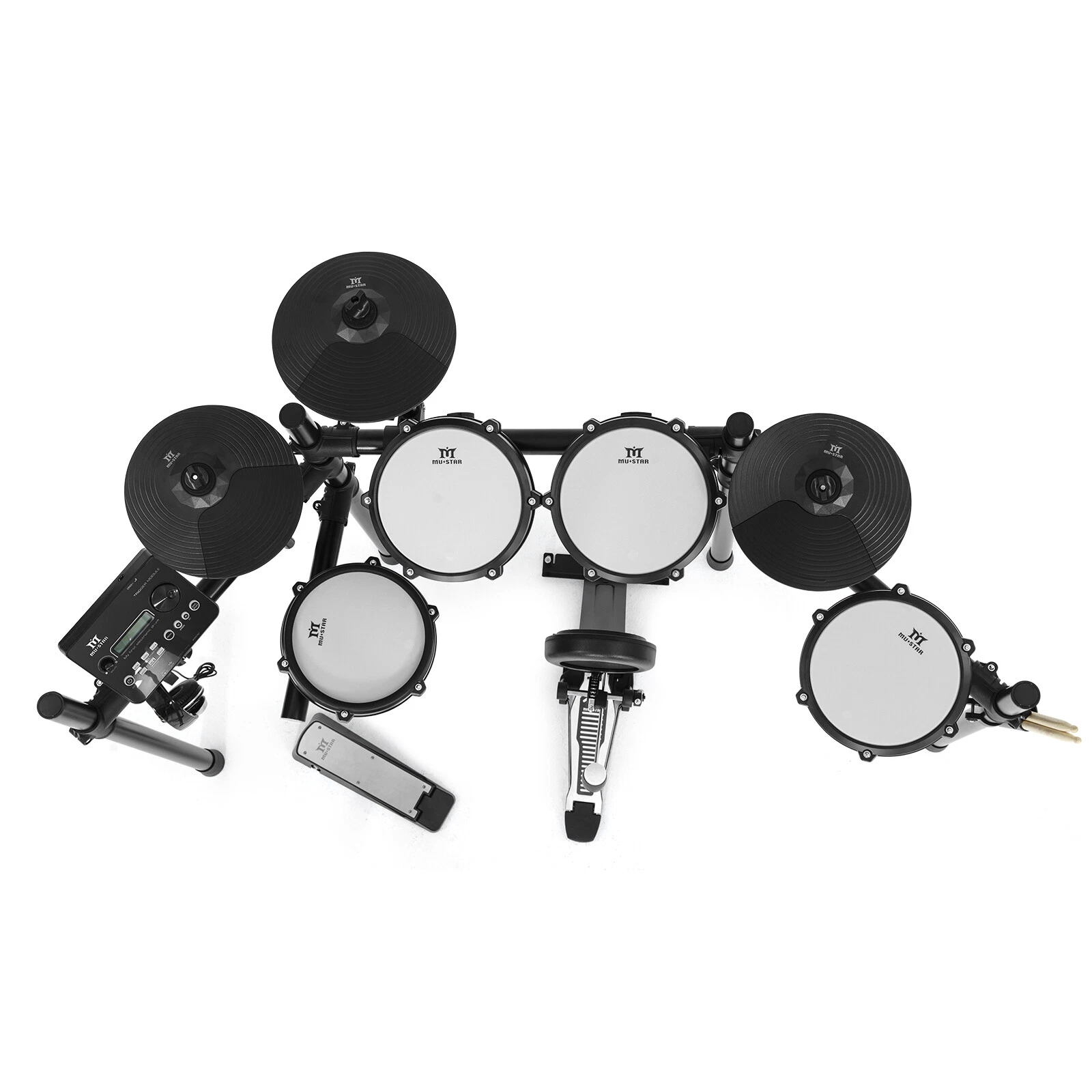 Juego de batería eléctrica almohadillas de malla caja de doble zona con USB MIDI, 2 pedales, auriculares