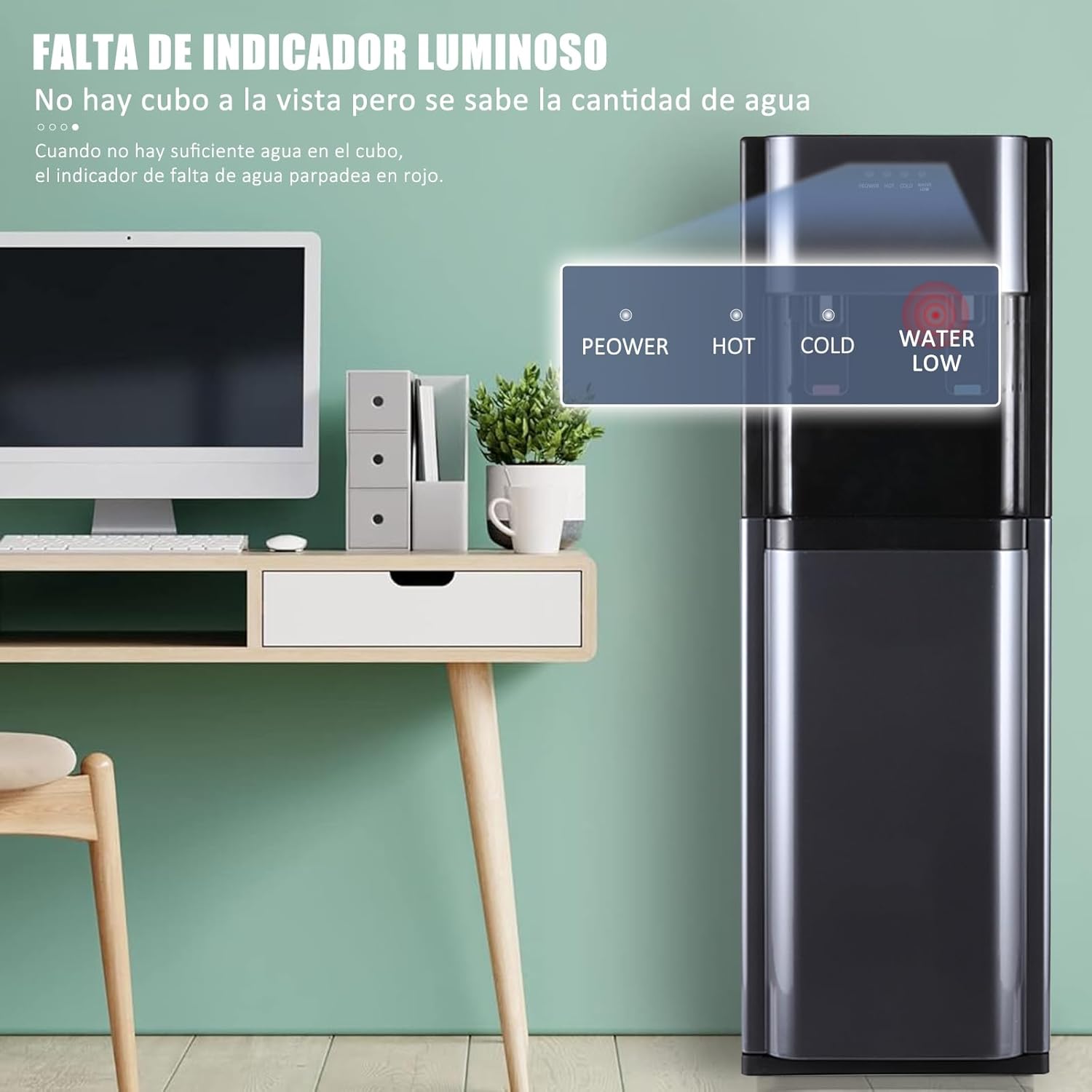 CHAGEE Despachador de Agua Garrafon Oculto 3 Ajustes de Temperatura Dispensador de Agua-Caliente Fría y Agua de la Habitación Dispensador de Agua de Acero Inoxidable para el Hogar (Blanco)