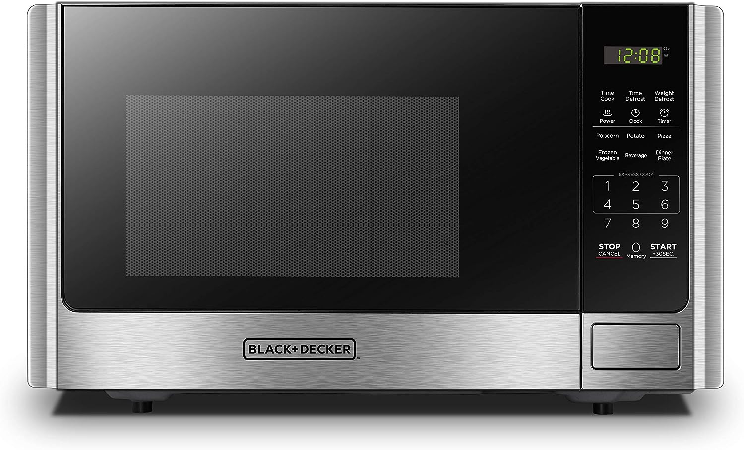 BLACK+DECKER EM720CB7 - Horno de microondas digital con puerta giratoria con botón pulsador, cerradura de seguridad infantil, 700 W, acero inoxidable, 0.7 pies cúbicos