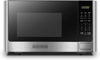 BLACK+DECKER EM720CB7 - Horno de microondas digital con puerta giratoria con botón pulsador, cerradura de seguridad infantil, 700 W, acero inoxidable, 0.7 pies cúbicos