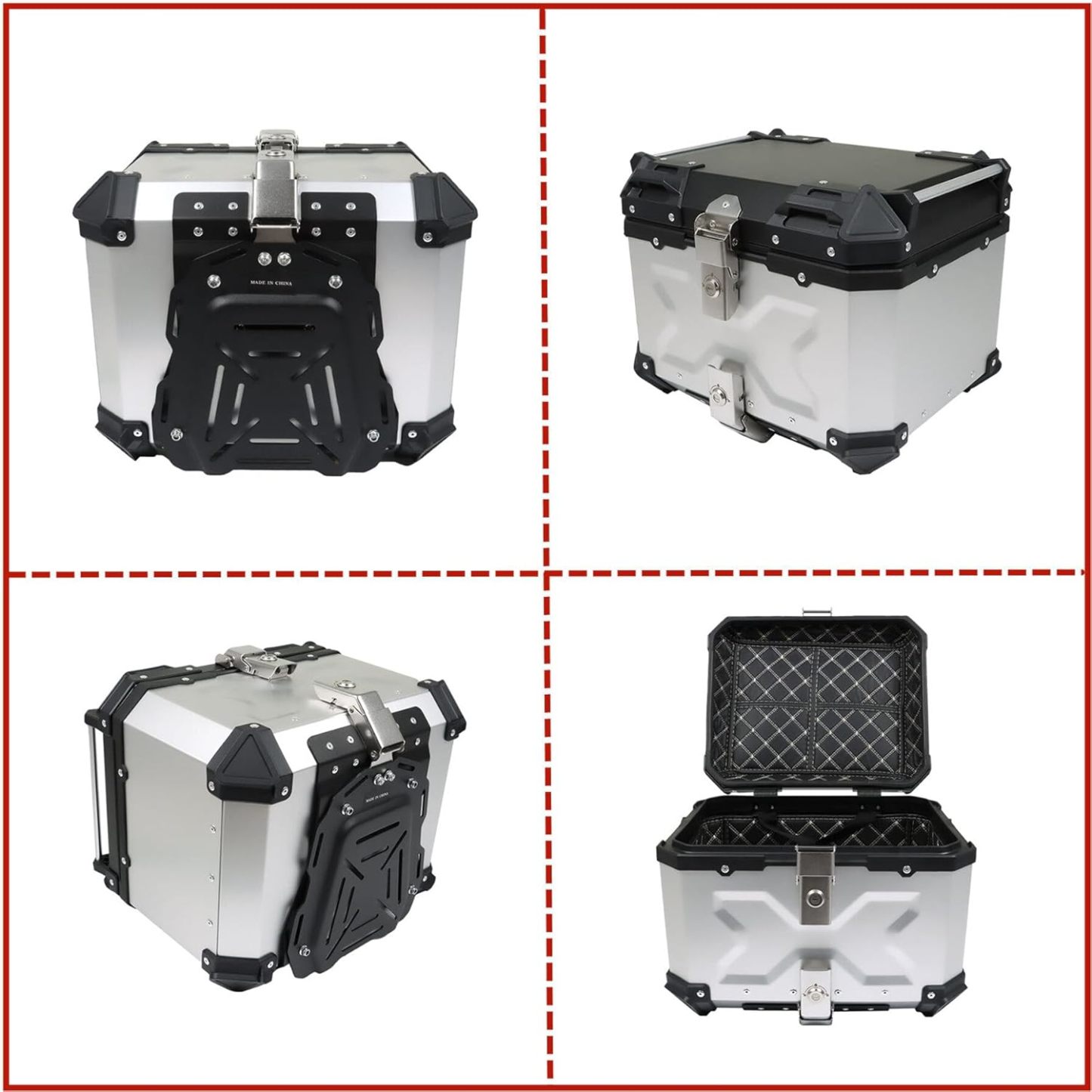 GXYWADY - Carcasa superior para motocicleta, 55L-X, color plata, aleación de aluminio, caja trasera para motocicleta, con espacio amplio y aspecto fresco, caja trasera para maletero de motocicleta,