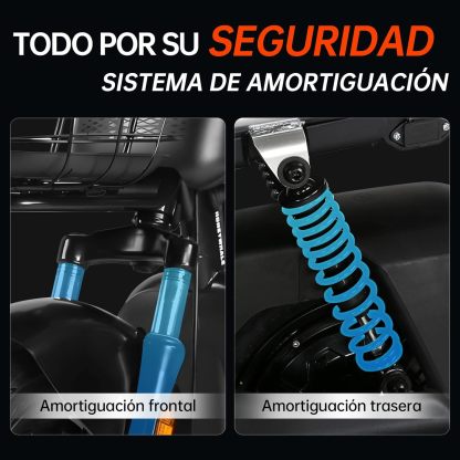 HONEYWHALE U3s Bicicleta eléctrica para adultos, bicicleta eléctrica con alarma, motor máximo 650W, velocidad máxima 31KM/H, autónoma 55-60KM, batería de gran capacidad 20AH, dos asientos----luces de coche