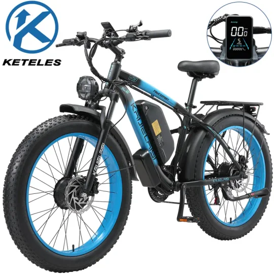 Bicicleta eléctrica de montaña KETELES 48V 23ah 1104WH Batería Doble Motor Bicicleta eléctrica de neumáticos gruesos - Todo terreno suspensión completa AWD E-Bike para adultos - Batería removible y rendimiento duradero