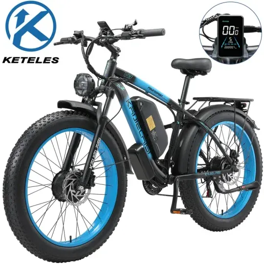 Bicicleta eléctrica de montaña KETELES 48V 23ah 1104WH Batería Doble Motor Bicicleta eléctrica de neumáticos gruesos - Todo terreno suspensión completa AWD E-Bike para adultos - Batería removible y rendimiento duradero