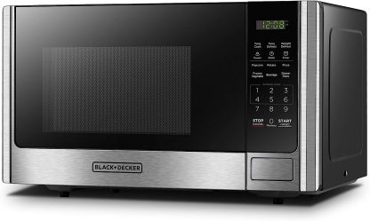 BLACK+DECKER EM720CB7 - Horno de microondas digital con puerta giratoria con botón pulsador, cerradura de seguridad infantil, 700 W, acero inoxidable, 0.7 pies cúbicos