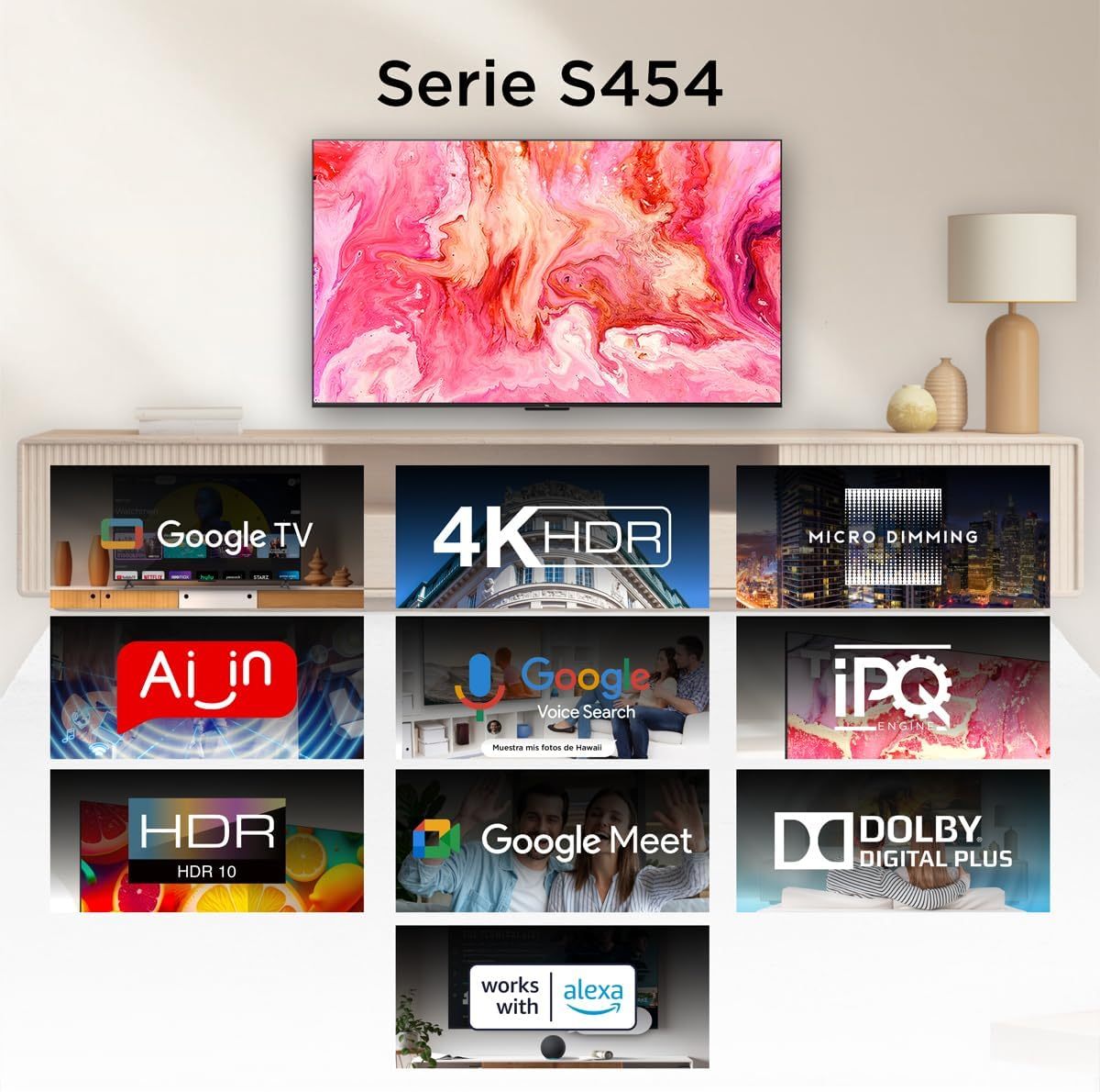 TCL Smart TV Pantalla 55" 55S451G Google TV 4K UHD Ultra HD | HDR 10 | 270 NITS 60 Hz | Dolby Audio Digital + | Compatible con Alexa