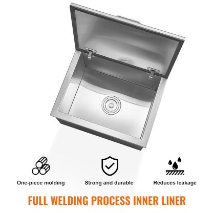 VEVOR - Cofre de Hielo de 20 Pulgadas de Largo x 16 Pulgadas de Ancho x 13 Pulgadas de Alto, Enfriador de Acero Inoxidable con Barra de Cubierta con bisagras, cubeta de Hielo de 40.9 Cuartos de galón
