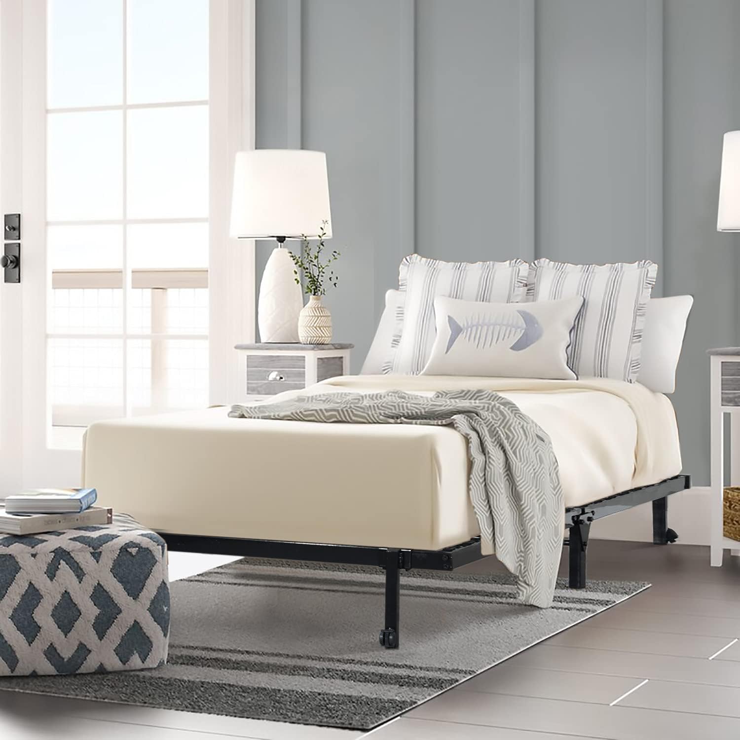 HOMEMAKE FURNITURE Marco de Cama de Metal, Cama Individual Plegable, Somier Individual Base de Cama, No Necesita Somier, Ahorra Espacio Almacenamiento, Negro
