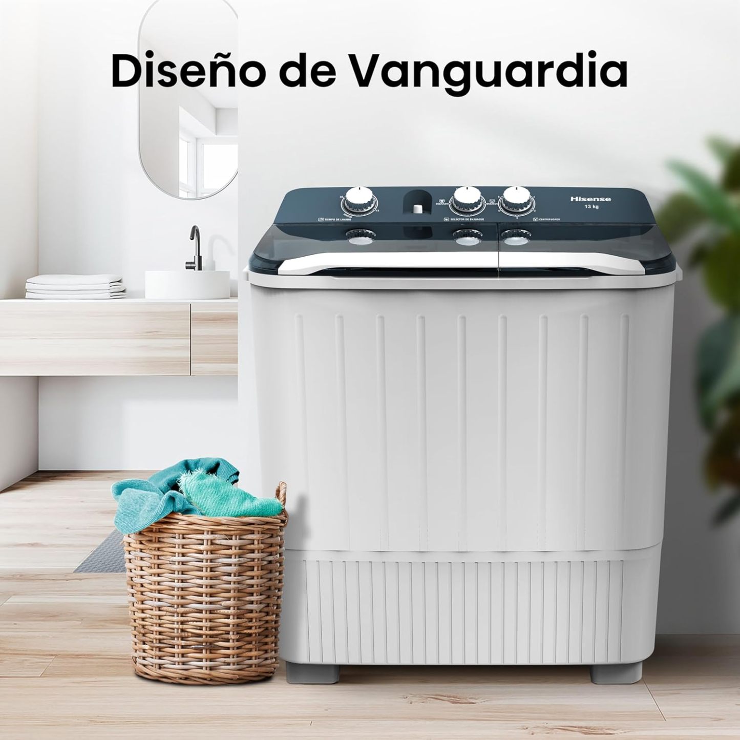 Hisense WSA1102PCN Lavadora Semiautomatica Doble Tina 11 Kg, Blanco/Gris