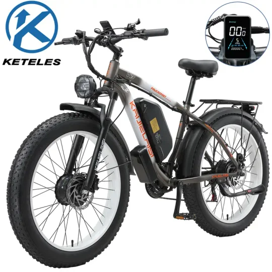 Bicicleta eléctrica de montaña KETELES 48V 23ah 1104WH Batería Doble Motor Bicicleta eléctrica de neumáticos gruesos - Todo terreno suspensión completa AWD E-Bike para adultos - Batería removible y rendimiento duradero
