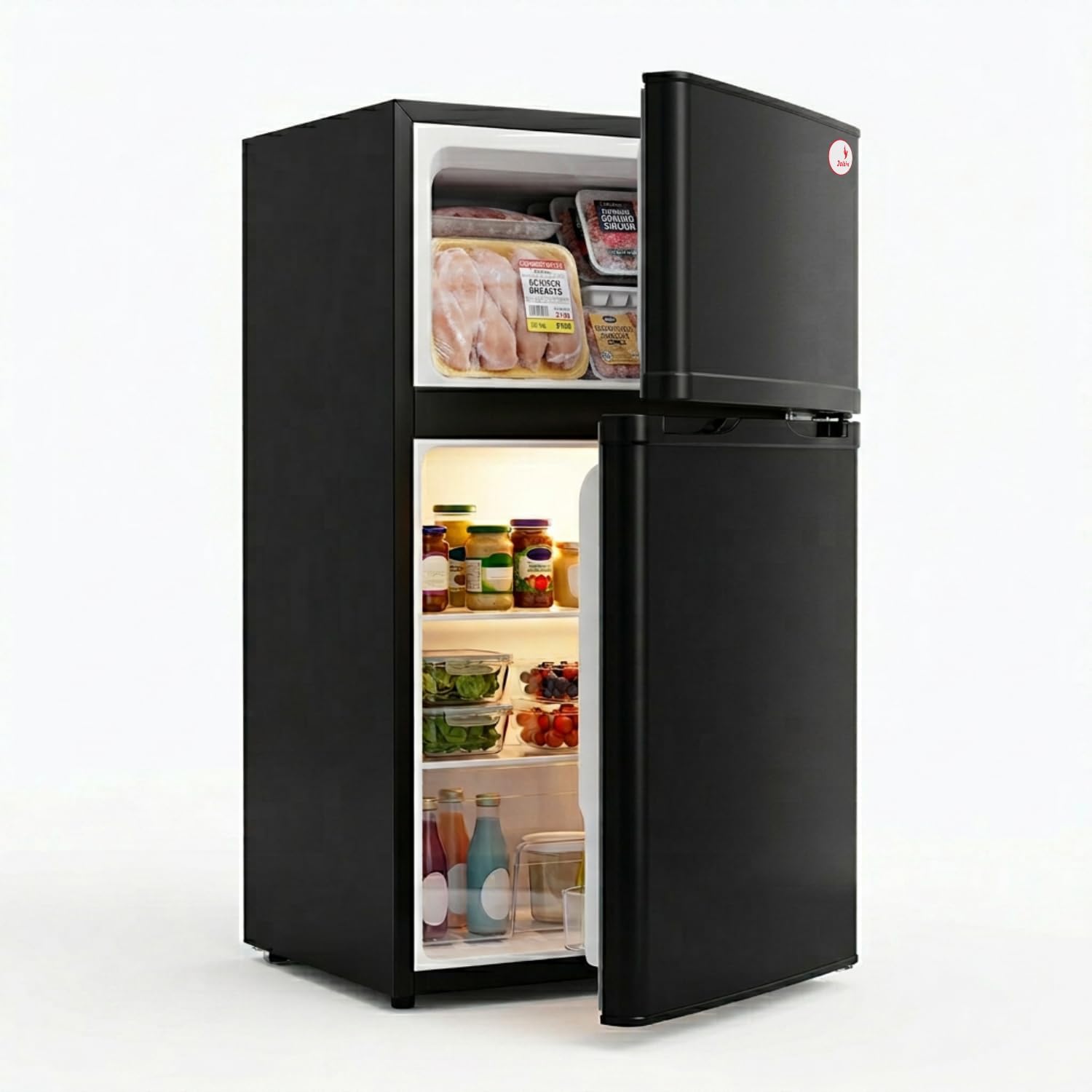 JOLBIRD Frigobar Minibar 80L con Congelador Compacto Silencioso Temperatura Ajustable Bajo Consumo 110V Ideal para Oficina Recámara Hotel y Negocio Enfriador de Bebidas y Alimentos (Negro)