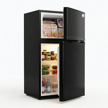 JOLBIRD Frigobar Minibar 80L con Congelador Compacto Silencioso Temperatura Ajustable Bajo Consumo 110V Ideal para Oficina Recámara Hotel y Negocio Enfriador de Bebidas y Alimentos (Negro)