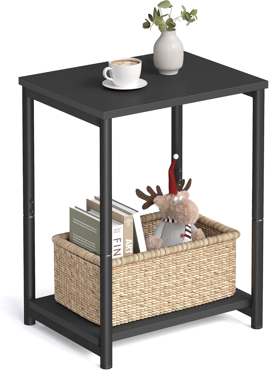 VASAGLE Mesas auxiliares, Juego de 2, Mesitas de Noche, con Estante de Almacenamiento, Marco de Acero, para Sala de Estar, Dormitorio, Estilo Industrial, Marrón Rústico y Negro MLET272B01