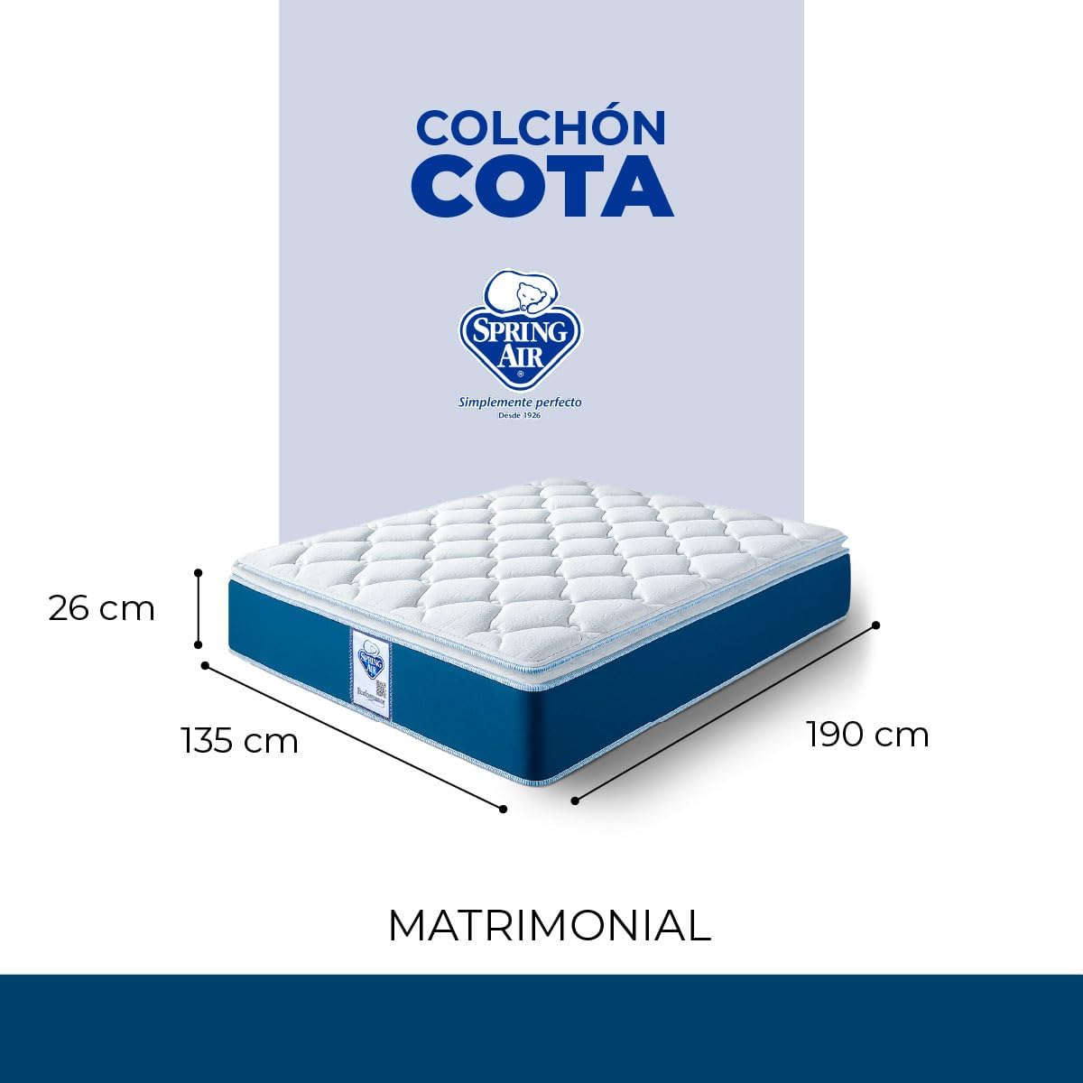 Spring Air Pack Colchón COTA Matrimonial Más 2 Almohadas y Cubre Colchon, Juego De Sabanas | Tecnología Performance | Confort y Soporte Ortopédico | Colchon Confort Medio