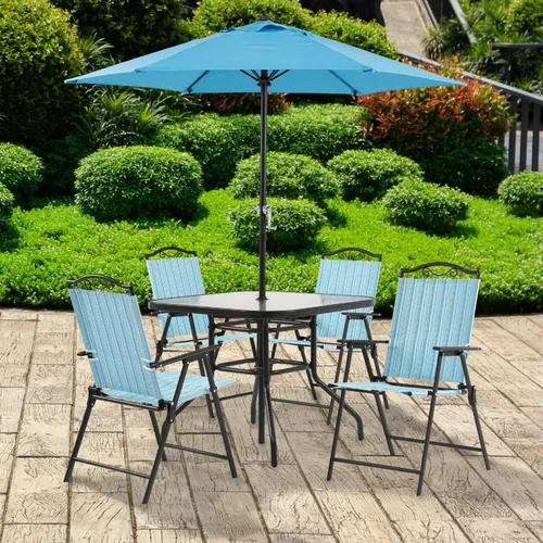 Juego De Jardín 6 Piezas Comedor Para Exterior Con Sombrilla