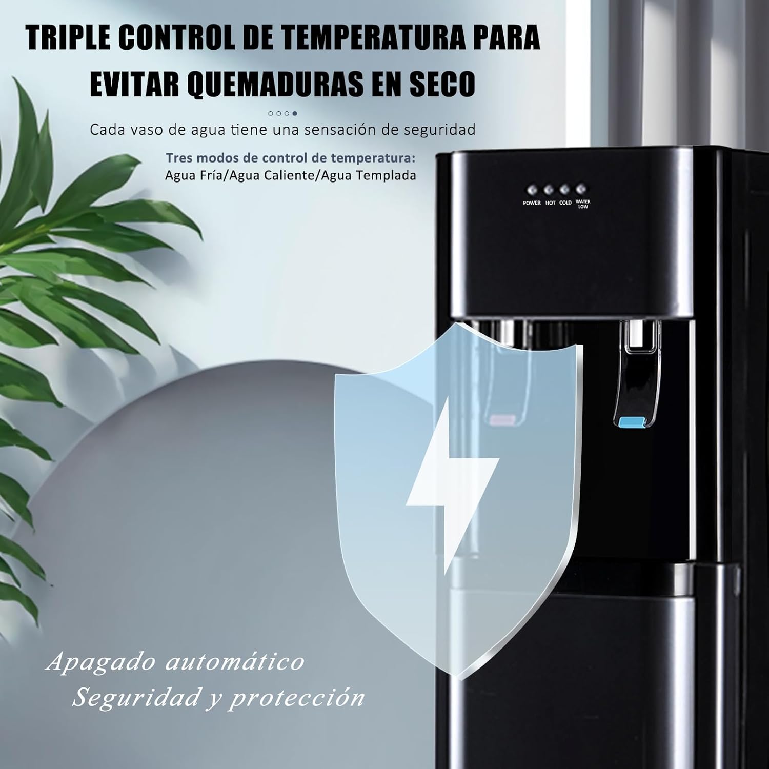CHAGEE Despachador de Agua Garrafon Oculto 3 Ajustes de Temperatura Dispensador de Agua-Caliente Fría y Agua de la Habitación Dispensador de Agua de Acero Inoxidable para el Hogar (Blanco)