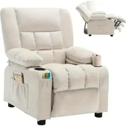 Silla reclinable para niños, sillón reclinable para niños pequeños con portavasos y bolsillos laterales, reposapiés y reposacabezas ajustables, sofá para niños para niños y niñas de 3 años en adelante