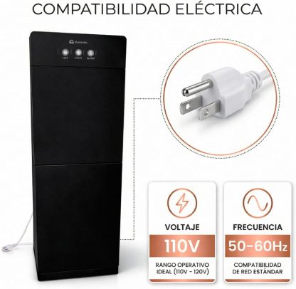Bluelander Dispensador de Agua Garrafón 28 * 26 * 89 cm, 3 Ajustes de Temperatura (Fría, Caliente, Tibia), Despachador de Agua con Grifos Metálicos, Gabinete de Almacenamiento (Negro)