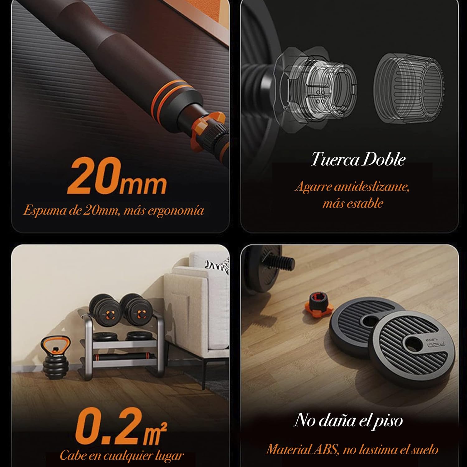 Kit de Mancuernas Brandtrendy 6 en 1 Ajustable – Pesas Rusas, Barra y Discos para Entrenamiento en Casa y Gimnasio – Diseño Compacto y Seguro, Ideal para Rutinas Completa de Fuerza y Resistencia