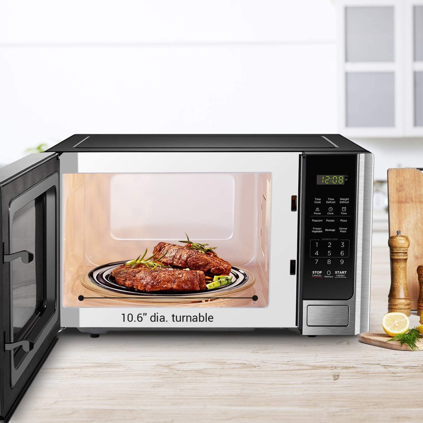 BLACK+DECKER EM720CB7 - Horno de microondas digital con puerta giratoria con botón pulsador, cerradura de seguridad infantil, 700 W, acero inoxidable, 0.7 pies cúbicos