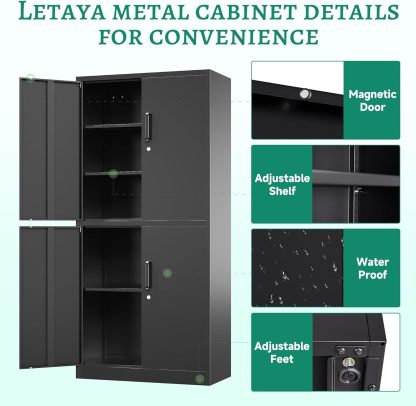 Letaya - Armarios de almacenamiento de metal, 72 pulgadas, clóset de acero con puerta de bloqueo para oficina, hogar, escuela, gimnasio, departamento de bomberos, hotel (color de grano de madera)