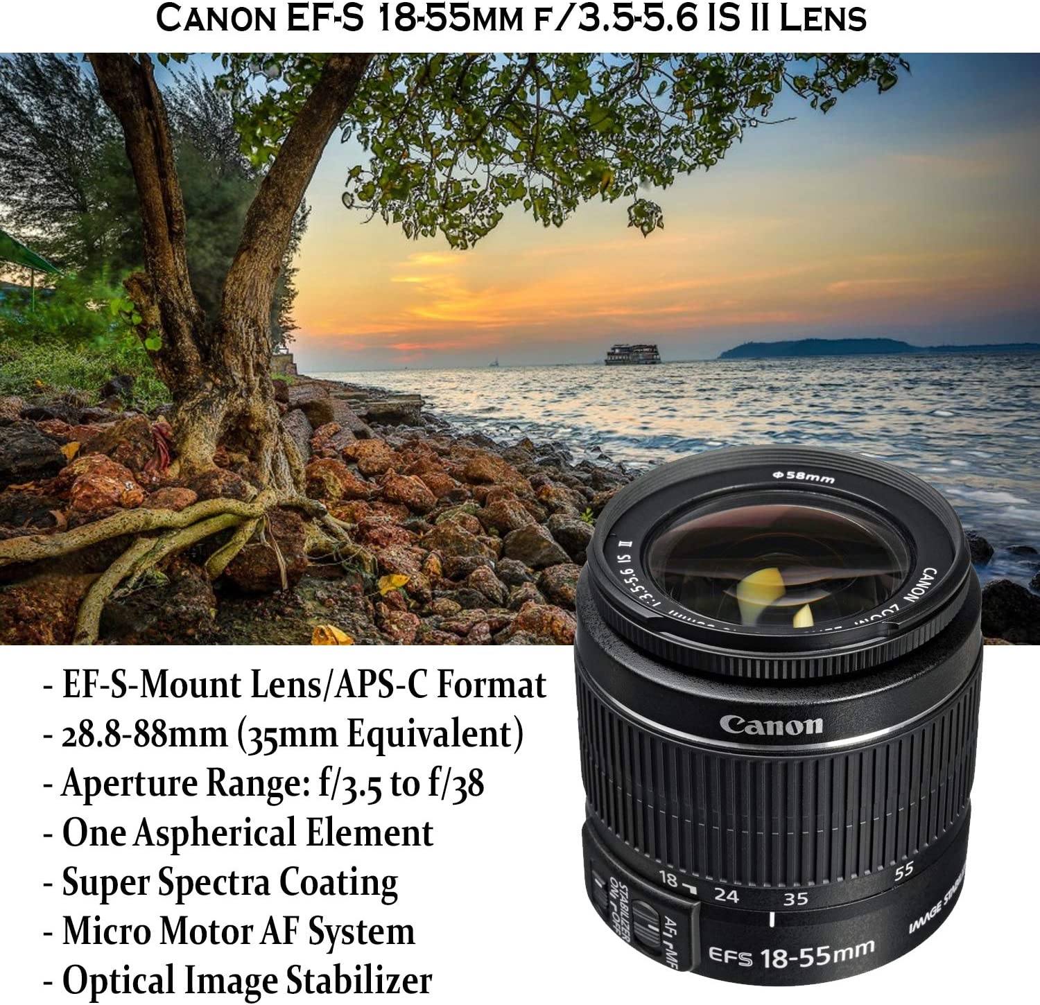 Canon EOS Rebel T7 DSLR Cámara con lente II de 18-55 mm + lente Canon EF 75-300 mm III y lente de zoom de 420-800 mm + memoria de 32 GB + filtros + trípode araña + paquete profesional