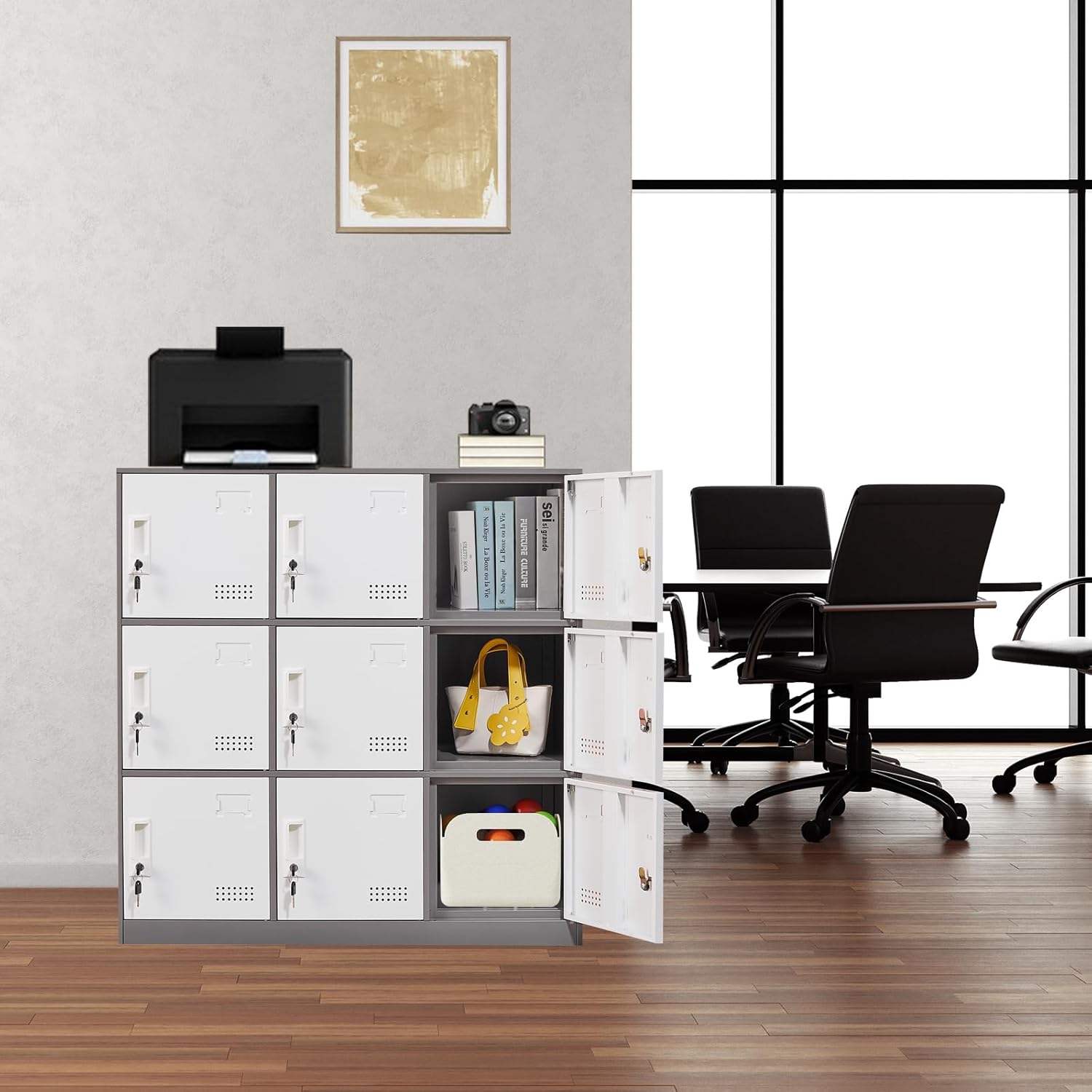 Organizador de clóset para estudiantes, clóset de acero para múltiples puertas, pequeño organizador de almacenamiento de gabinete, archivador de oficina, clóset de hogar, clóset de gimnasio