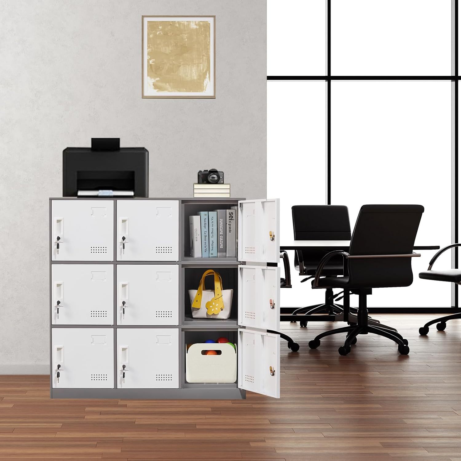 Organizador de clóset para estudiantes, clóset de acero para múltiples puertas, pequeño organizador de almacenamiento de gabinete, archivador de oficina, clóset de hogar, clóset de gimnasio