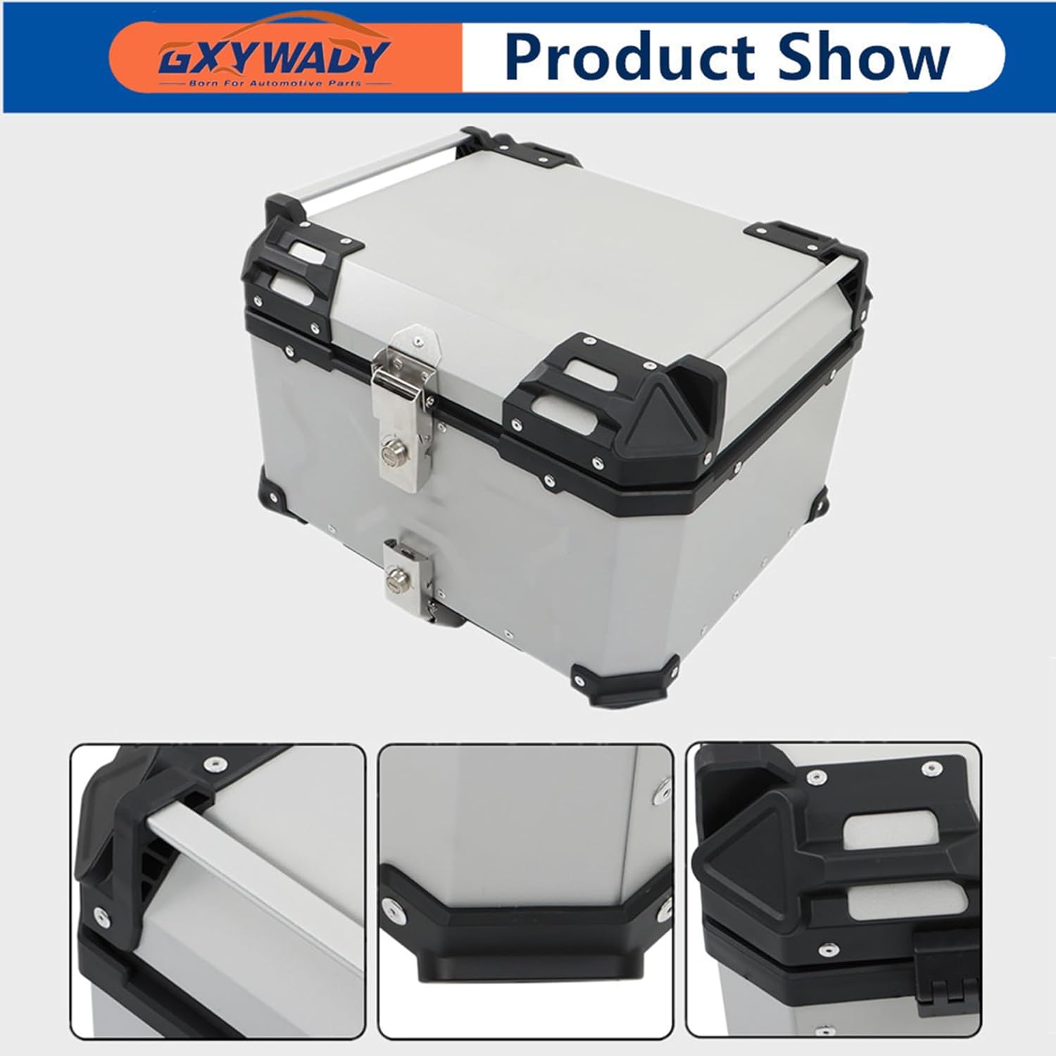 GXYWADY - Carcasa superior para motocicleta, 55L-X, color plata, aleación de aluminio, caja trasera para motocicleta, con espacio amplio y aspecto fresco, caja trasera para maletero de motocicleta,