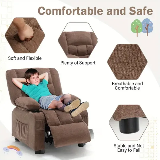 Silla reclinable para niños, sillón reclinable para niños pequeños con portavasos y bolsillos laterales, reposapiés y reposacabezas ajustables, sofá para niños para niños y niñas de 3 años en adelante