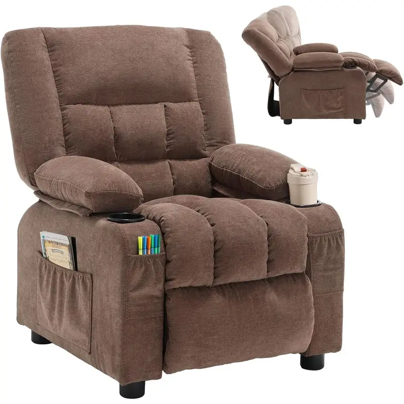 Silla reclinable para niños, sillón reclinable para niños pequeños con portavasos y bolsillos laterales, reposapiés y reposacabezas ajustables, sofá para niños para niños y niñas de 3 años en adelante