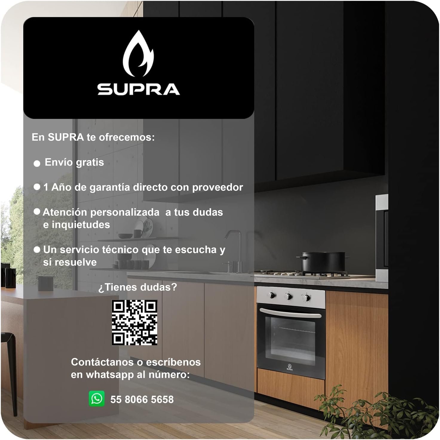 SUPRA Parrilla a Gas de 5 Quemadores Empotrable - 87 cm, Modelo 5Q-EB-87