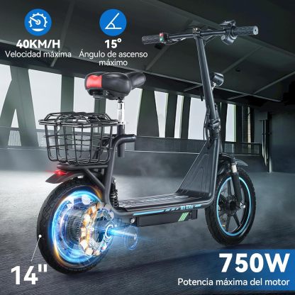 HONEYWHALE M5 Elite Scooter Eléctrico de Adultos, Patín Eléctrico Plegable con Asiento, Motor de 750 W de Potencia Máxima, Velocidad Máxima 40KM/H, Batería 15AH, Autonomía 40KM, Scooter de Movilidad
