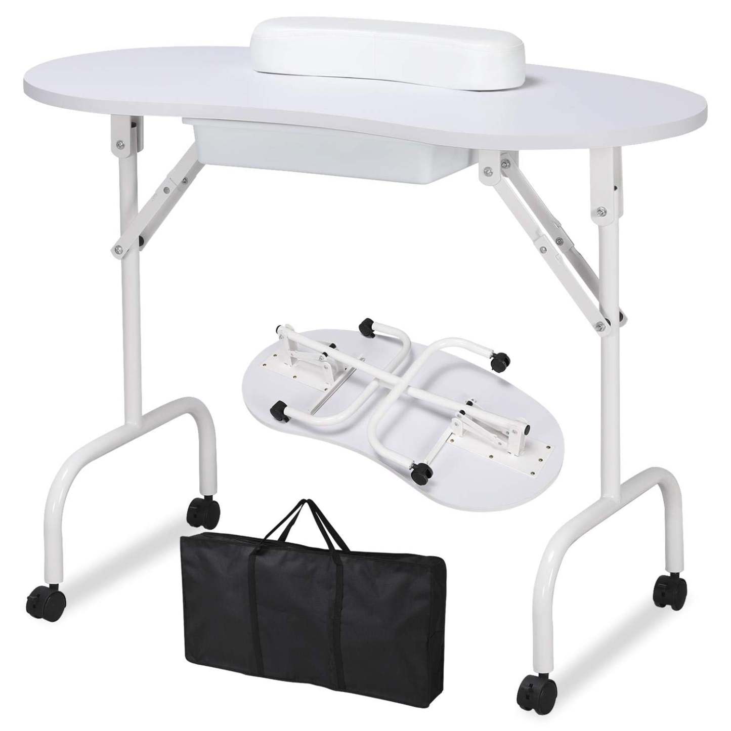 Mesa de manicura Yaheetech portátil y plegable de 37 pulgadas, blanca