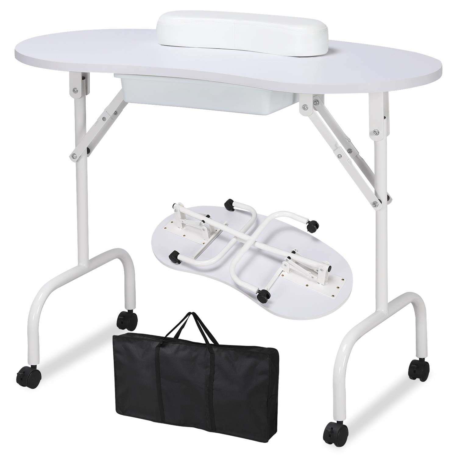 Mesa de manicura Yaheetech portátil y plegable de 37 pulgadas, blanca